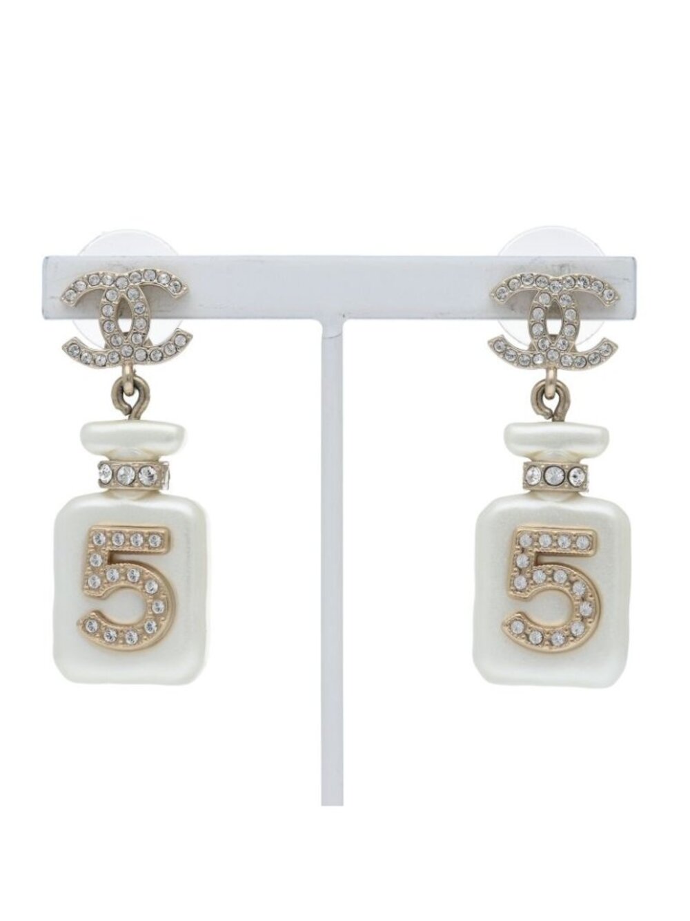 Chanel Stud Earrings No 5 Bottle Motif Brass